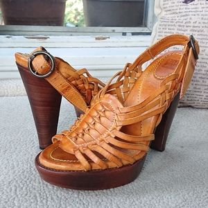 Frye "Joy Huarache Sling" Peeptoe Heeled Sandal